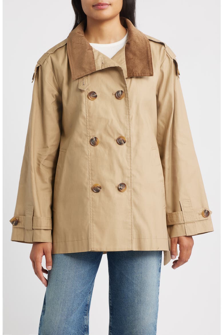 Courduroy Stand Collar Cotton Trench Coat, Main, color, SAND