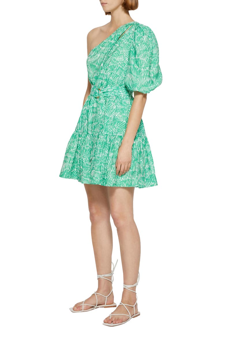 Adriana Abstract Fern Print One-Shoulder Dress, Alternate, color, KELLY ABSTRACT FERN