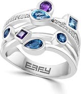 EFFY Sterling Silver Diamond Amethyst Blue Topaz Ring - 0.11ct.