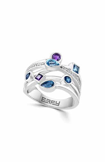Sterling Silver Diamond Amethyst Blue Topaz Ring - 0.11ct.