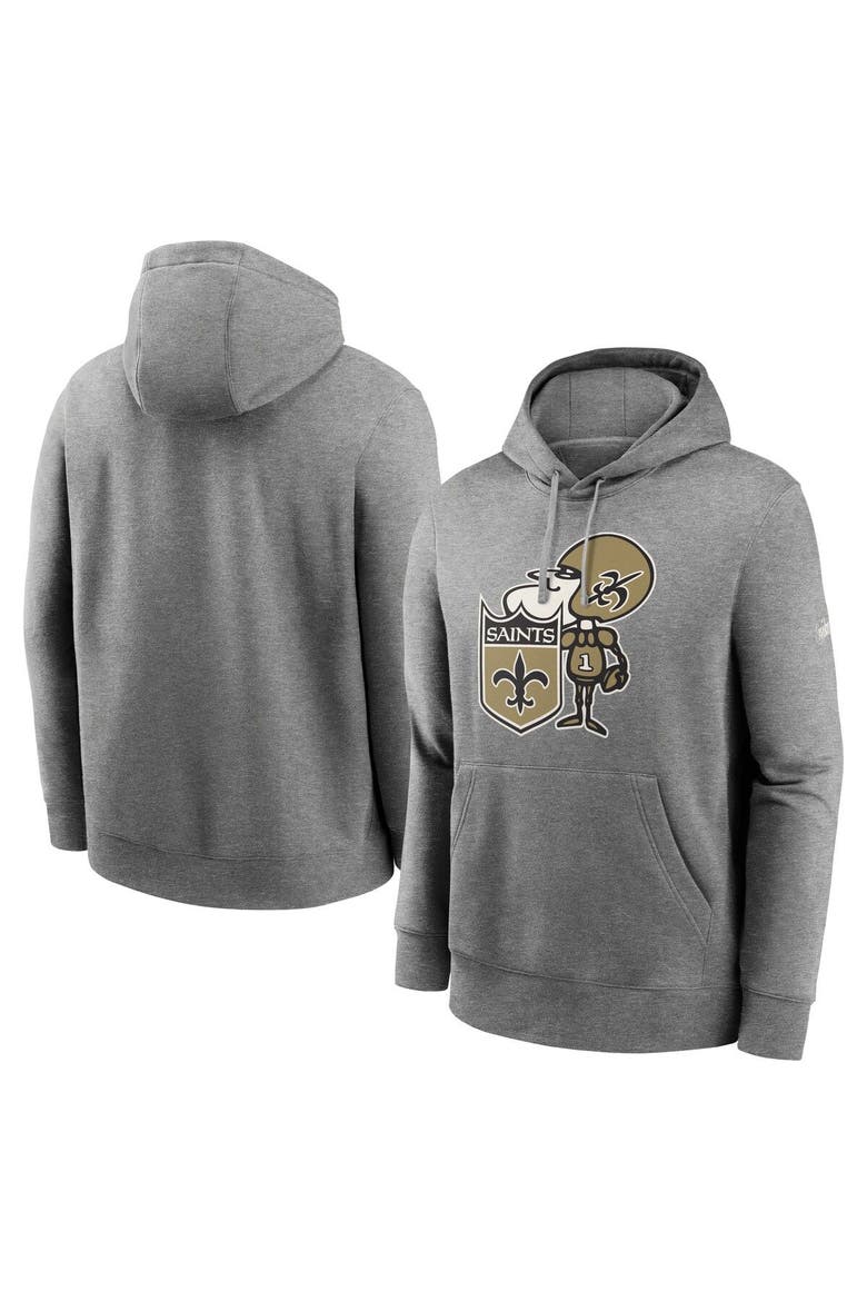 Men's Nike Heathered Gray New Orleans Saints Rewind Club Fleece Pullover Hoodie, Main, color, Heather Gray