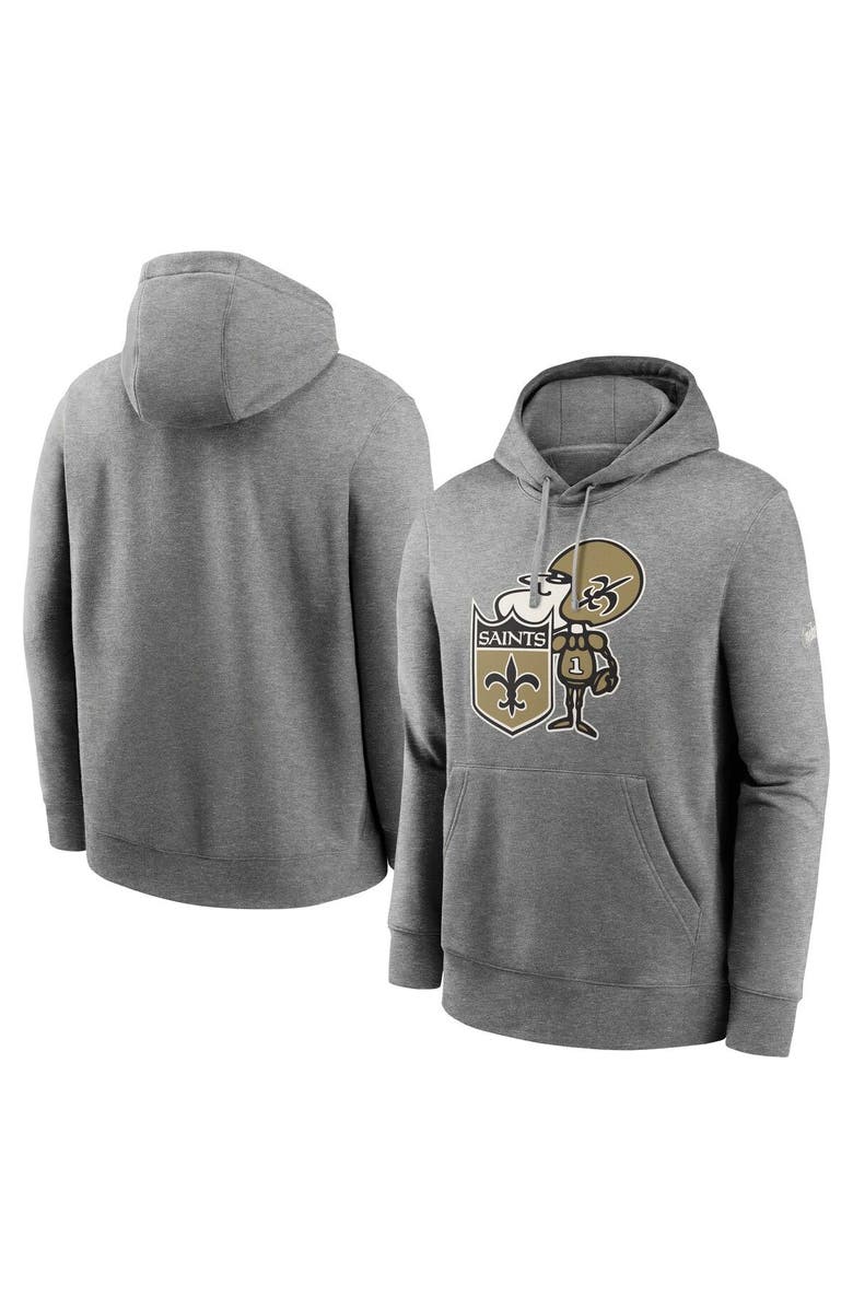 Nike Men's Nike Heathered Gray New Orleans Saints Rewind Club Fleece Pullover Hoodie, Main, color, Heather Gray