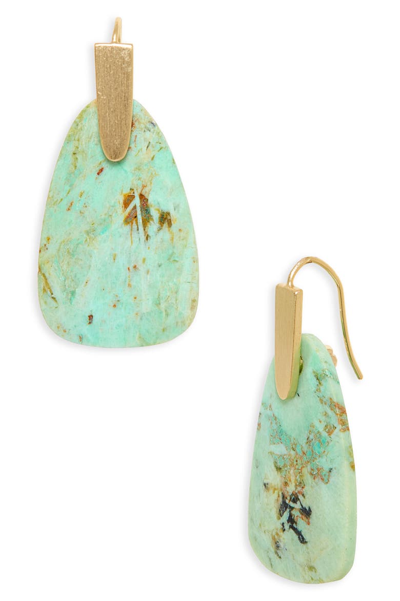 Marty Drop Earrings, Main, color, GOLD SEA GREEN STONE