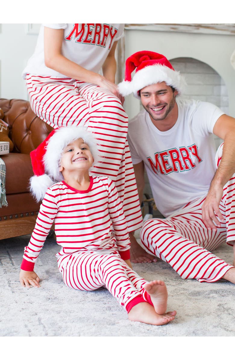 RuggedButts Modal Blend Boys Long Sleeve Pajama Set, Alternate, color, Red 
White Stripe