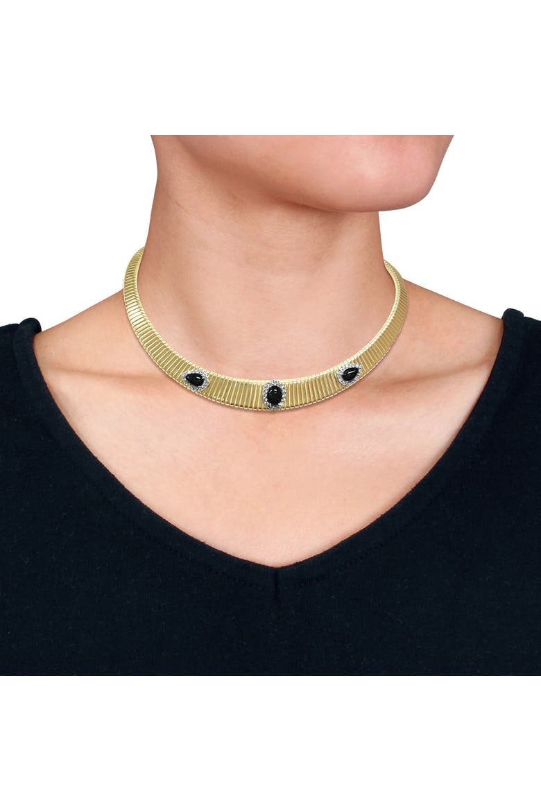 Stone & Cubic Zirconia Omega Necklace, Alternate, color, Black Onyx
