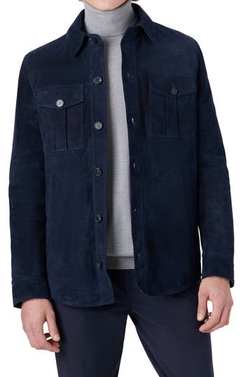 Bugatchi Suede Shirt Jacket In Blue
