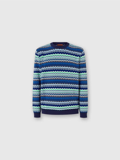 Missoni Handcrafted Zigzag Pattern Crewneck Sweater In Blue