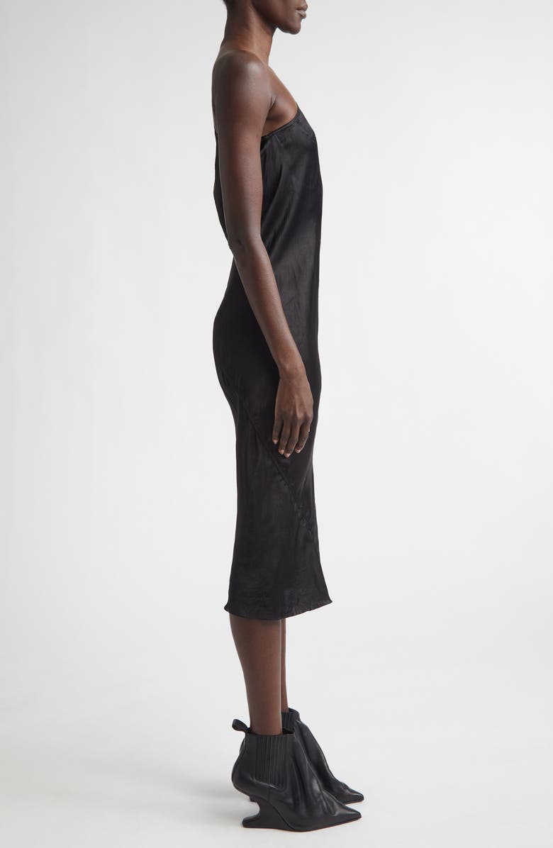 Rick Owens One-Shoulder Satin Midi Dress, Alternate, color, Black