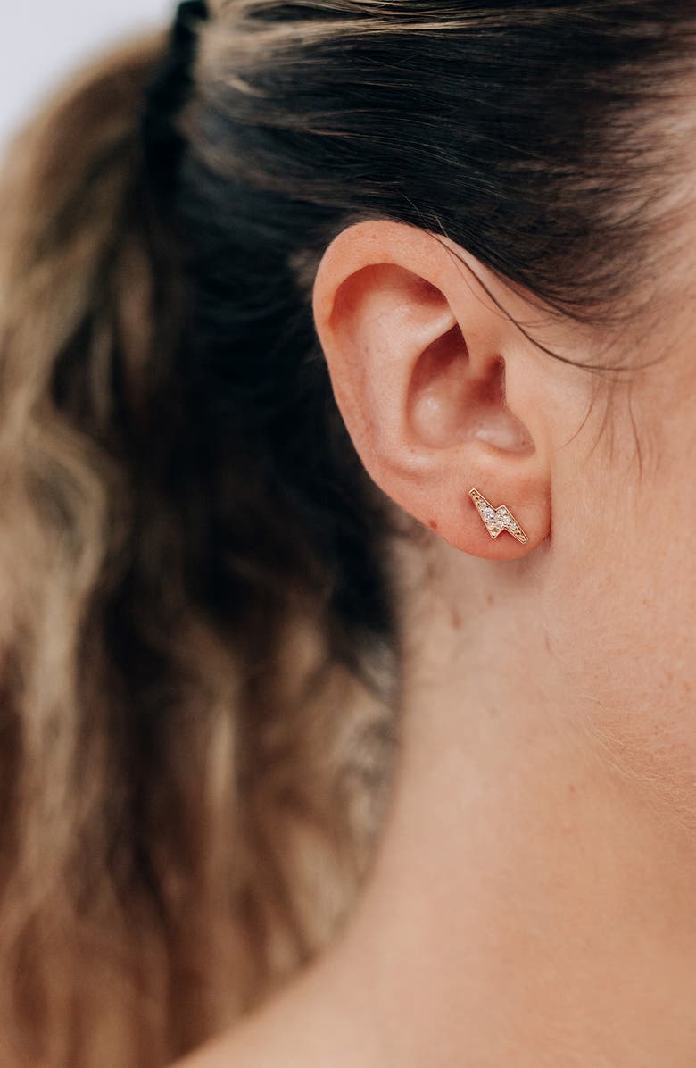 Anzie Single Lightning Bold Stud Earring, Alternate, color, Yellow Gold