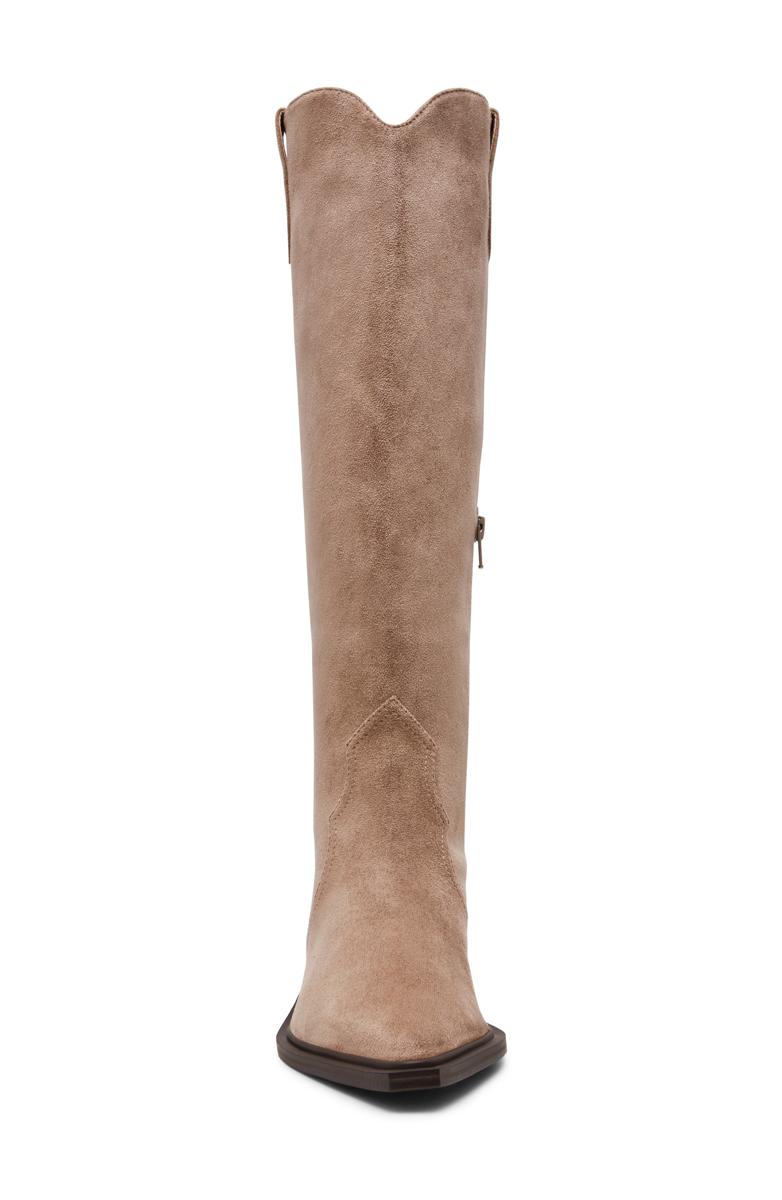 Greva Knee High Western Boot, Alternate, color, STONE SUEDE
