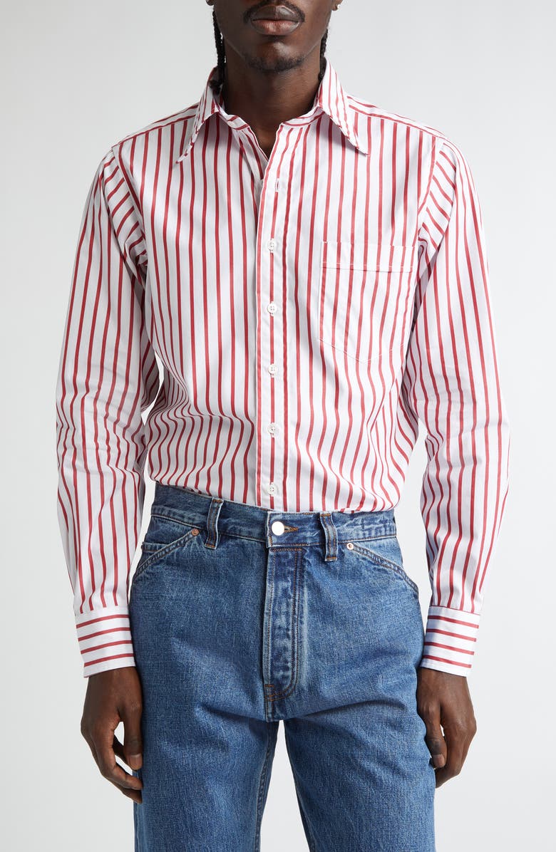 Drake's Stripe Cotton Poplin Button-Up Shirt, Main, color, 