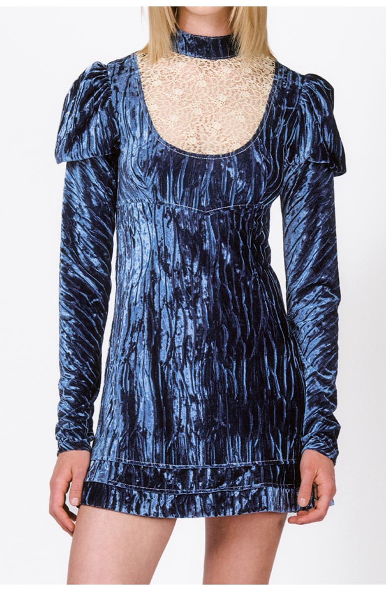 Anna Sui Crushed Velvet Cream Lace Mini Dress, Alternate, color,