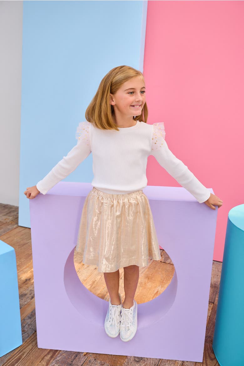 Kids' Ruffle Sleeve Sadie Top, Alternate, color, Pink & Gold Sparkle Stars