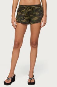 EDIKTED Baila Camo Waffle Knit Drawstring Shorts
