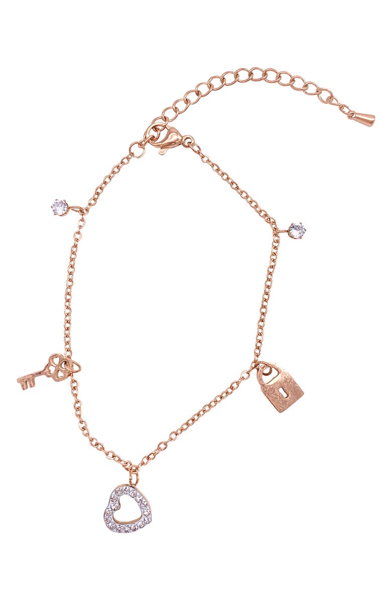 Adornia 14K Rose Gold Vermeil Water Resistant Charm Bracelet, Main, color, 