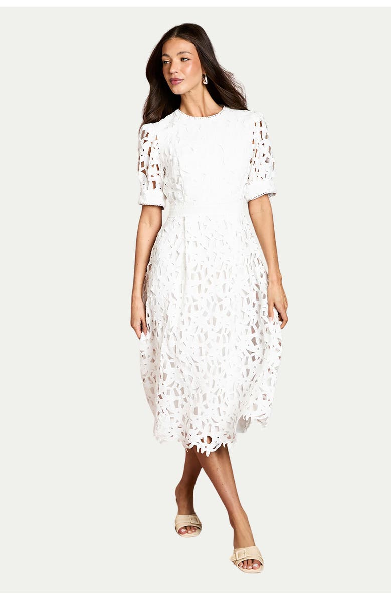 Coast Short Sleeve Lace Midi Dress, Main, color, Ivory