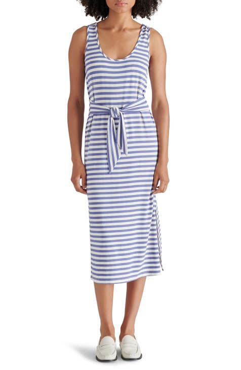 Stripe Tie Waist Midi Dress