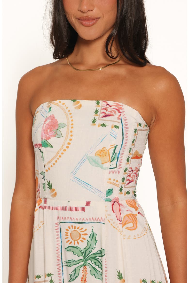Lindon Strapless Maxi Dress, Alternate, color, CREAM PALM PRINT