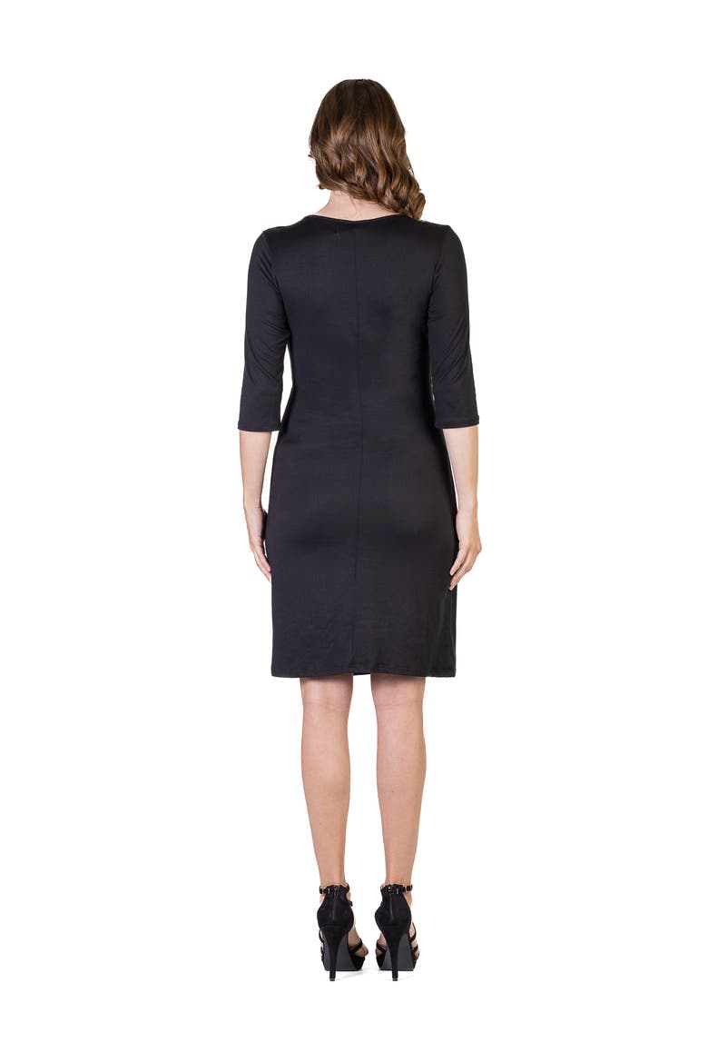 Petite V Neck Faux Wrap Knee Length Dress, Alternate, color, Black