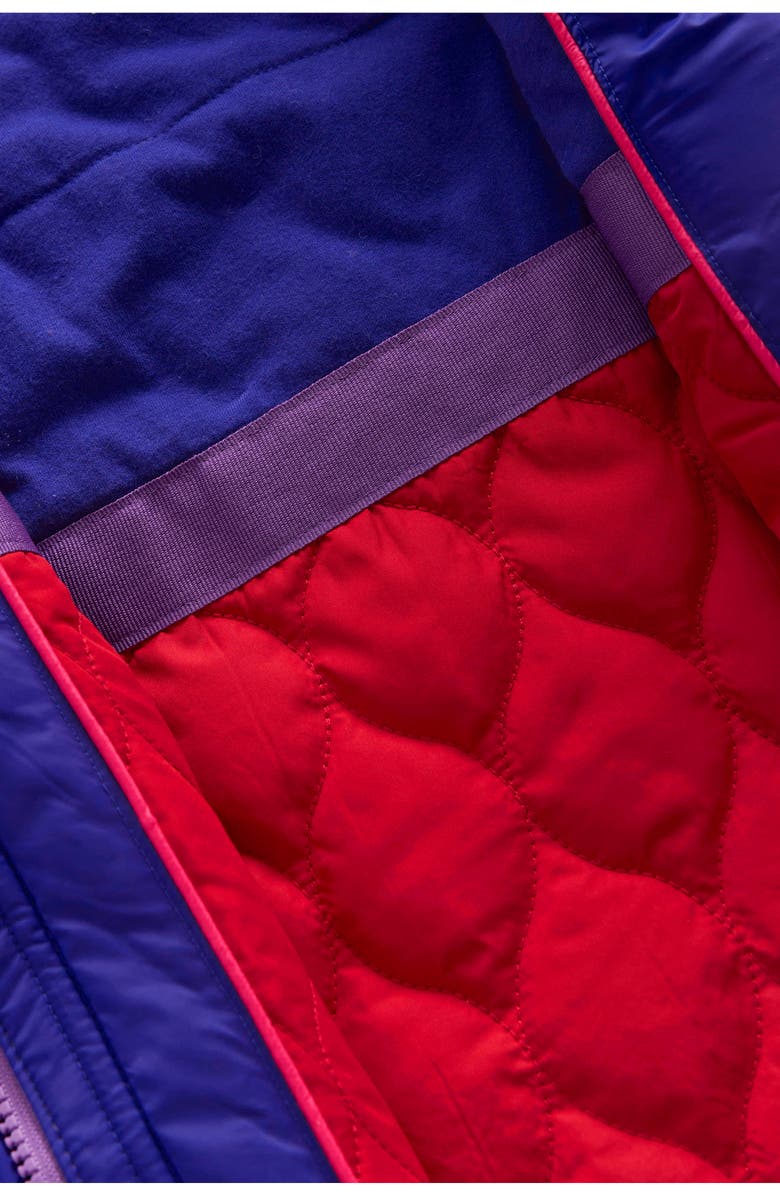 Mini Boden Kids' Cozy Water Repellent Quilted Longline Coat, Alternate, color, Purple Heart Print