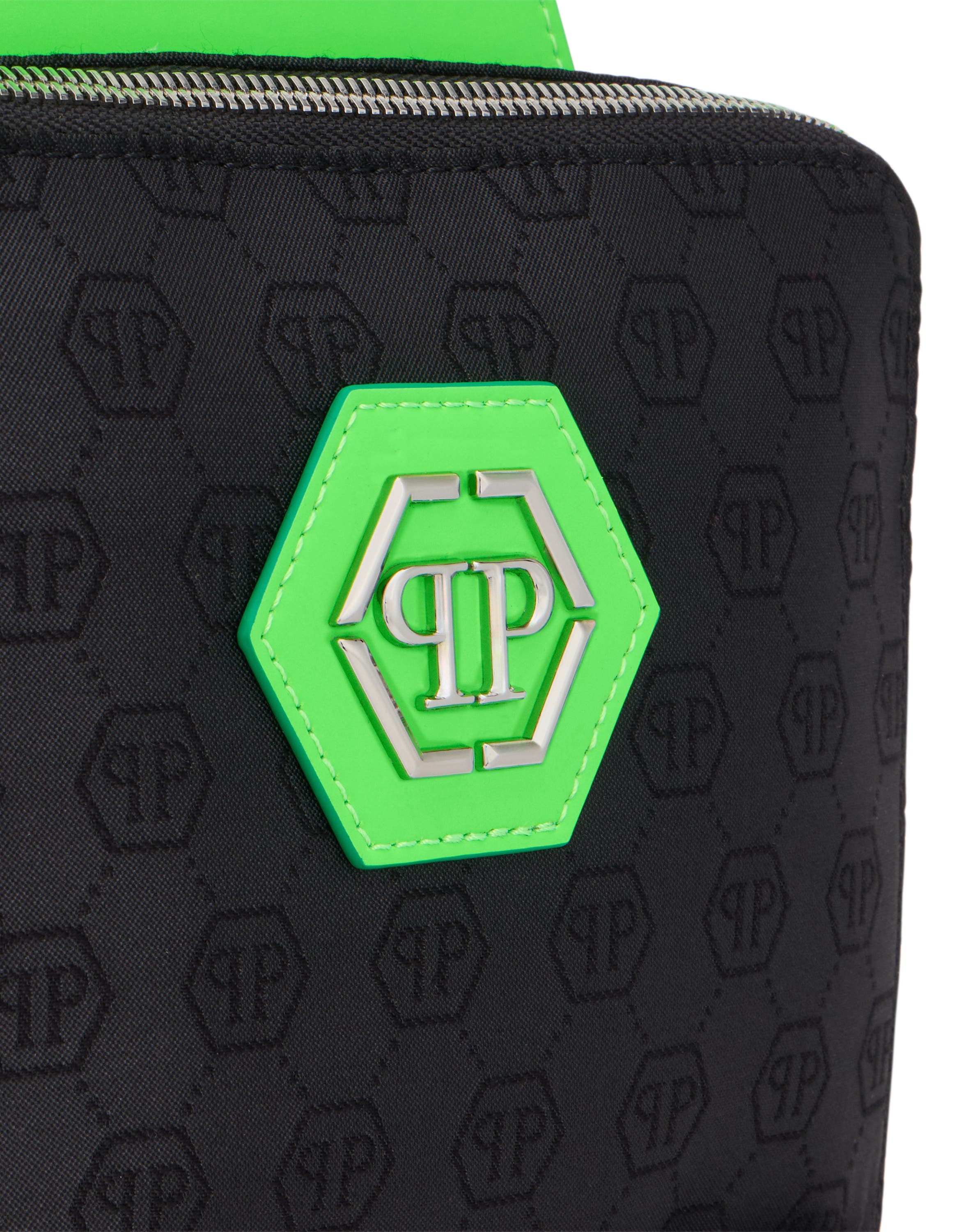 Cross Body Bag Jacquard Monogram Men, Alternate, color, black+greenfluo