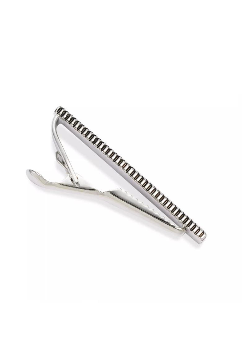 Black Obsidian Deco Framed Short Tie Bar, Alternate, color, Silver