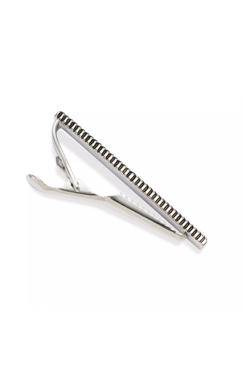 Link Up Black Obsidian Deco Framed Short Tie Bar, Alternate, color, Silver