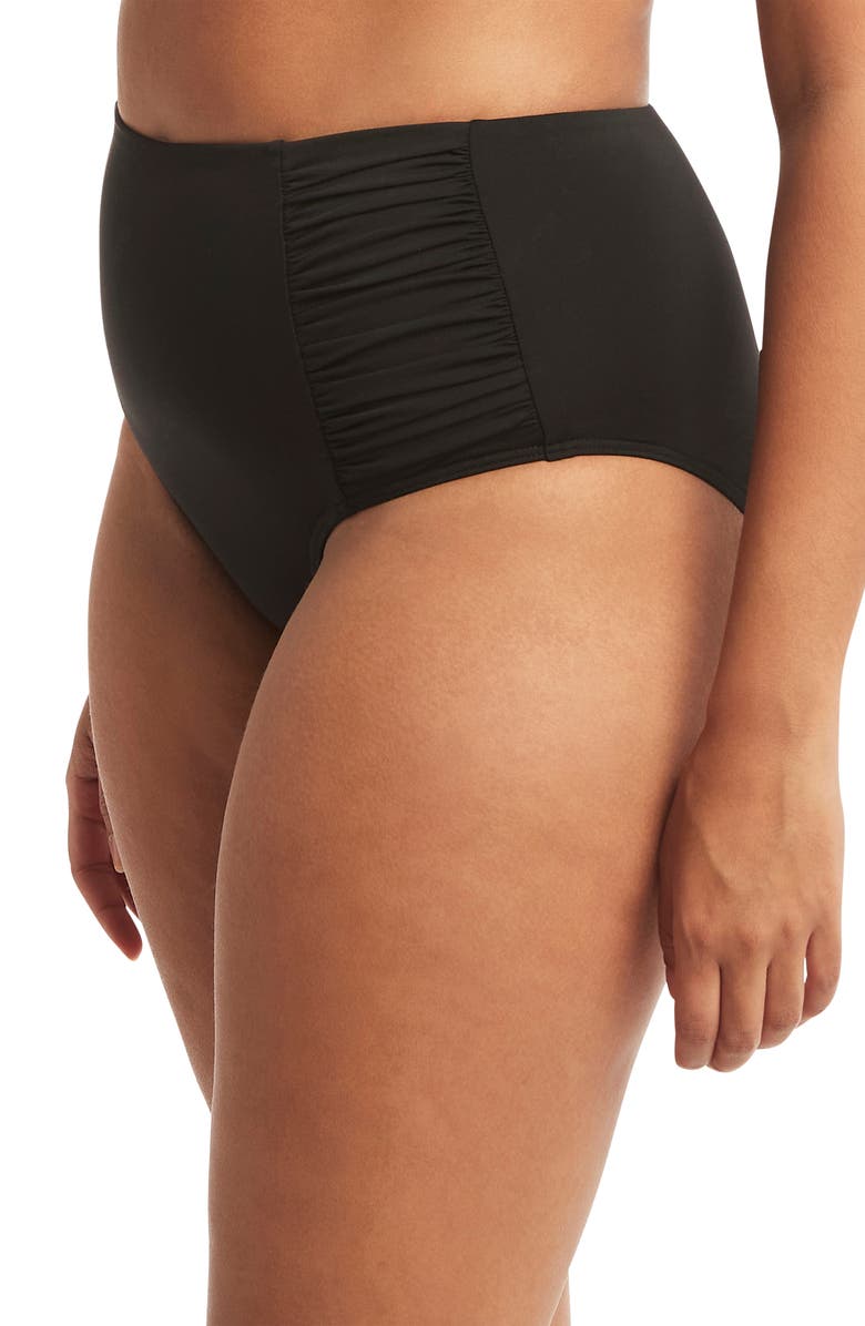 Sea Level High Waist Gathered Side Swim Bottoms, Alternate, color, Black