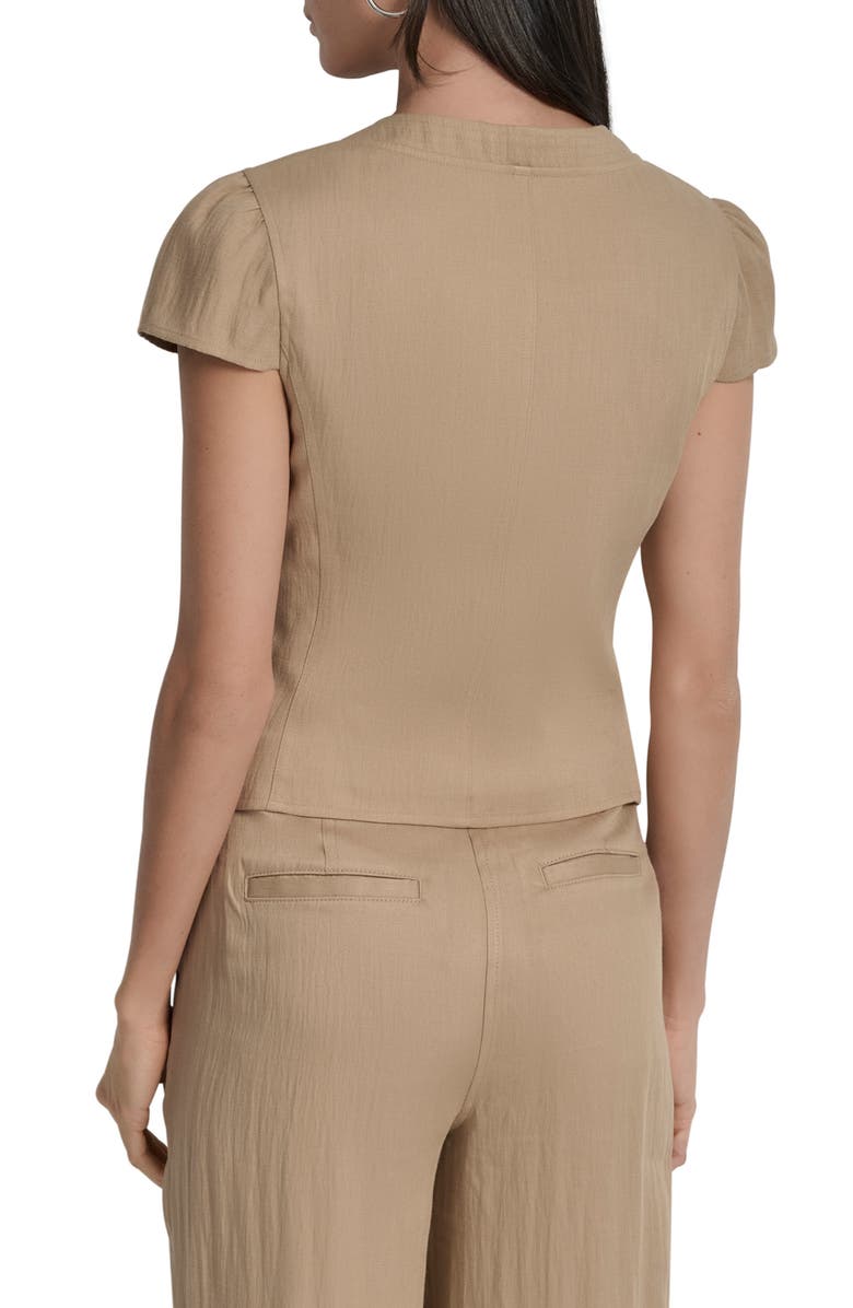 DKNY Cap Sleeve Zip Front Twill Shirt, Alternate, color, 