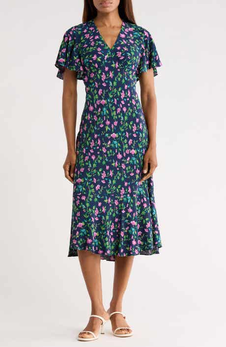 Diane von Furstenberg Cecelia Floral Flutter Sleeve Midi Dress