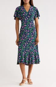 Diane von Furstenberg Cecelia Floral Flutter Sleeve Midi Dress