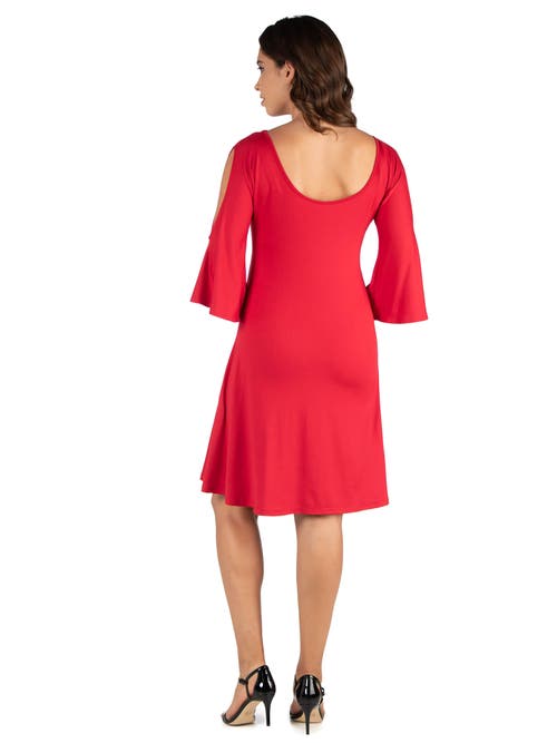 24seven Comfort Apparel Maternity Knee Length Cold Shoulder Dress In Red
