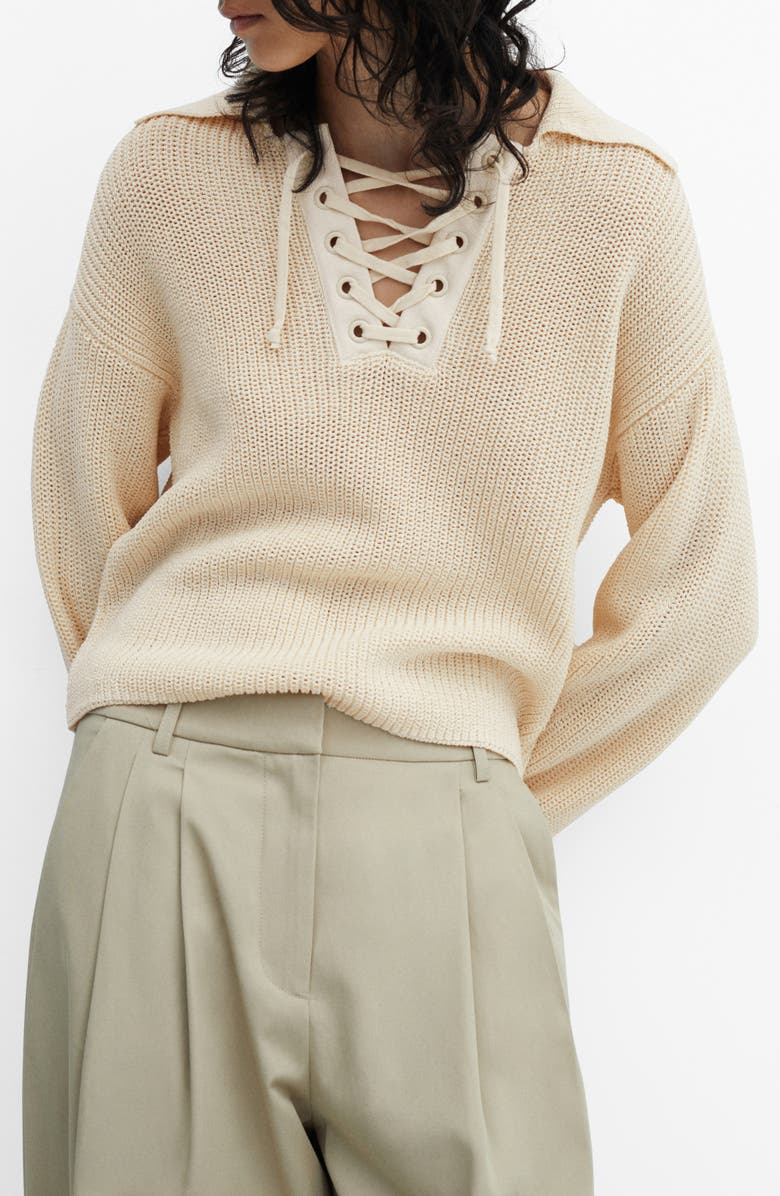 MANGO Lace-Up Sweater, Main, color, 