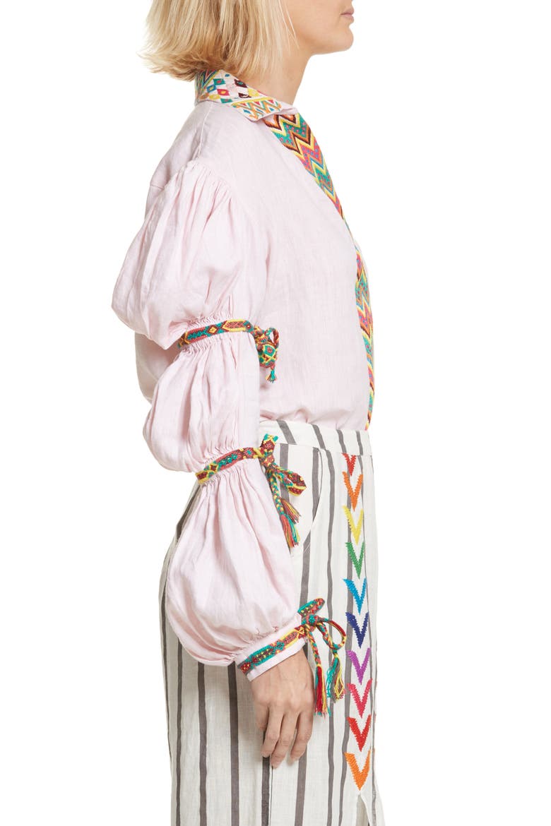 Lillian Bubble Sleeve Linen Shirt, Alternate, color, BABY PINK