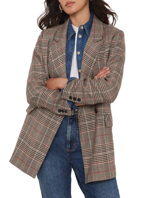 Mint Velvet Checked Double Breasted Blazer In Brown