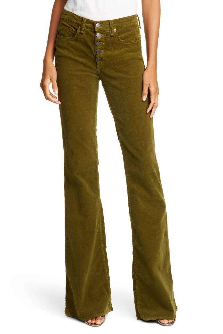 Beverly High Waist Corduroy Flare Pants, Main, color, MOSS