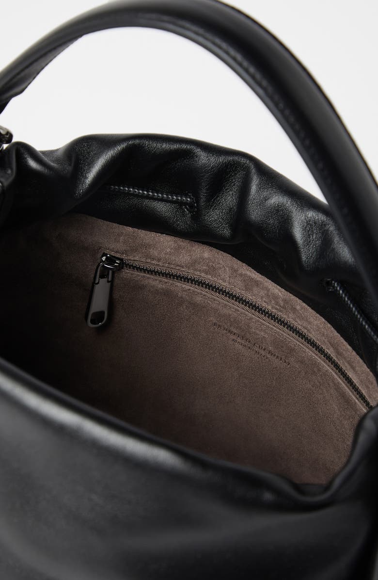 Brunello Cucinelli Soft leather Mellow Bucket bag, Alternate, color, Black