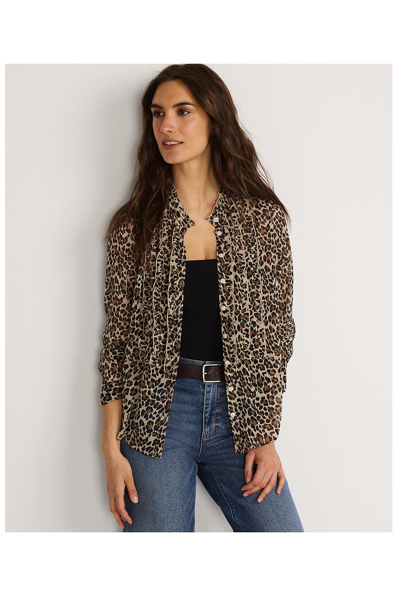 Chiffon Ruffle Front Long Sleeve Top, Alternate, color, Champagne Animal Spots
