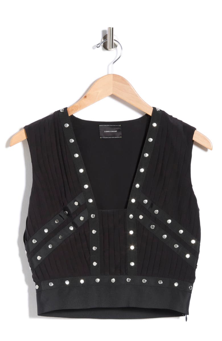 Longchamp Studded Crop Tank, Alternate, color, Black