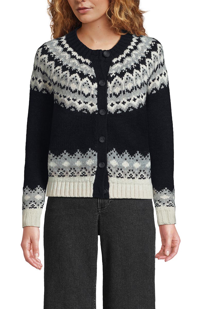 Lands' End Cozy Lofty Fair Isle Cardigan Sweater, Main, color,