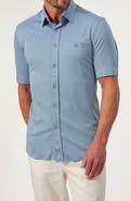 STUDIO GARNET LOS ANGELES Short Sleeve Cotton Knit Button-Up Shirt
