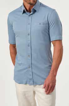 STUDIO GARNET LOS ANGELES Short Sleeve Cotton Knit Button-Up Shirt
