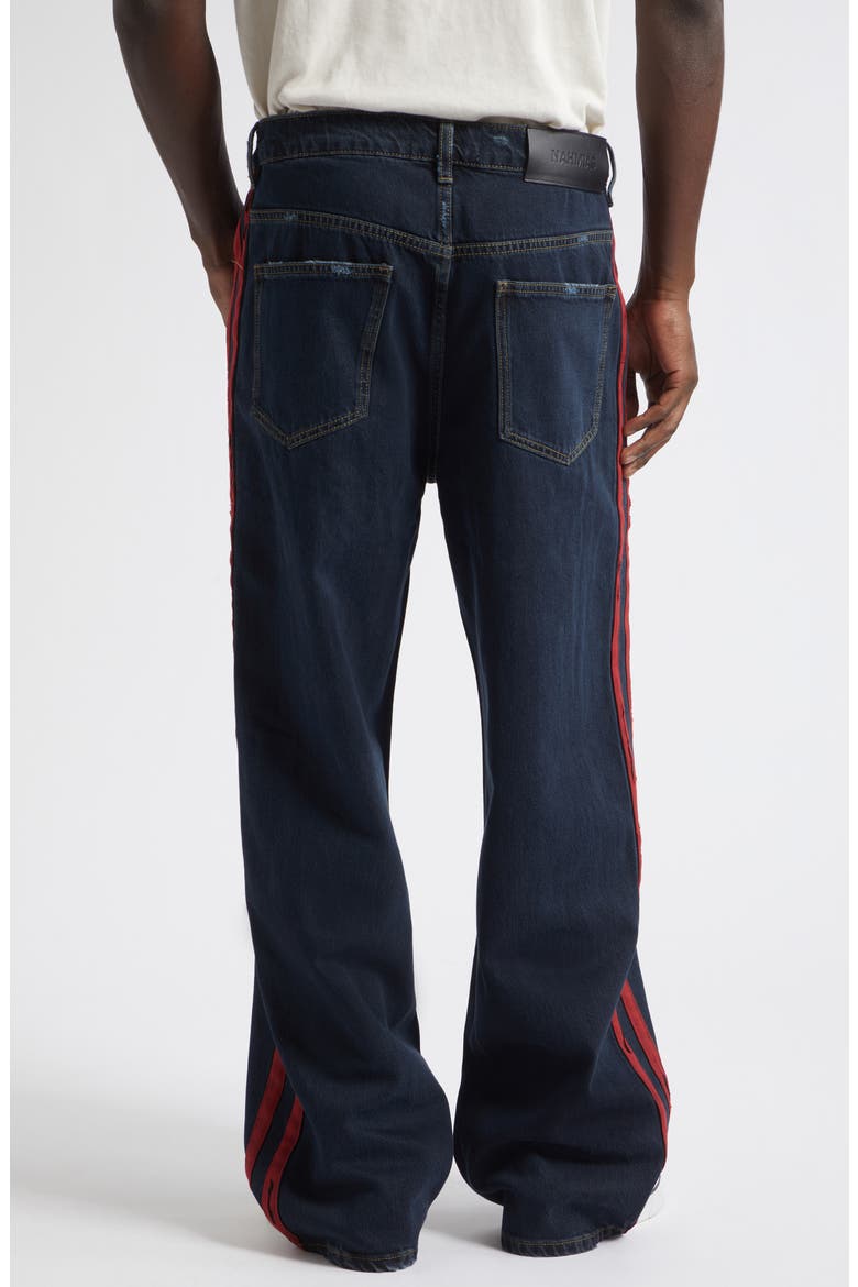 Destroyed Denim Track Pants, Alternate, color, DARK INDIGO WASH