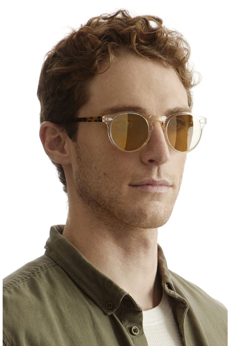 Gregory Peck 50mm Mirrored Round Sunglasses, Alternate, color, DARK TORT BROWN/ GOLD MIRROR