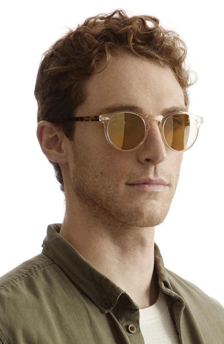 Oliver Peoples Gregory Peck 50mm Mirrored Round Sunglasses, Alternate, color, Dark Tort Brown/ Gold Mirror