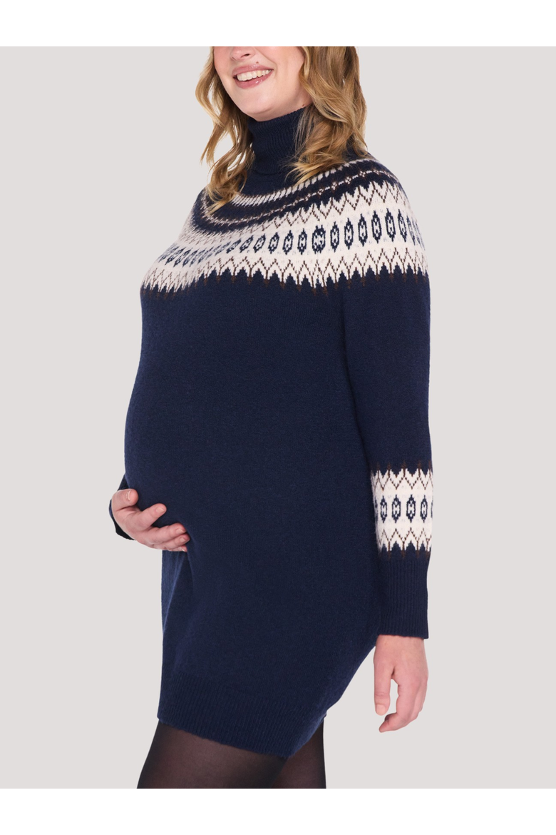 Turtleneck Long Sleeve Sweater Dress, Alternate, color, Navy & Ivory Fair Isle