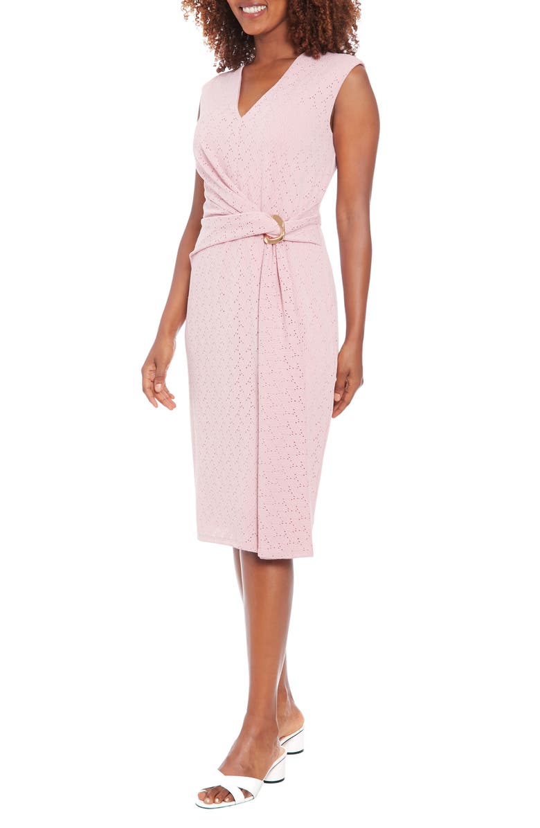 London Times Sleeveless Twisted Waist Midi Dress, Alternate, color, Shell Pink