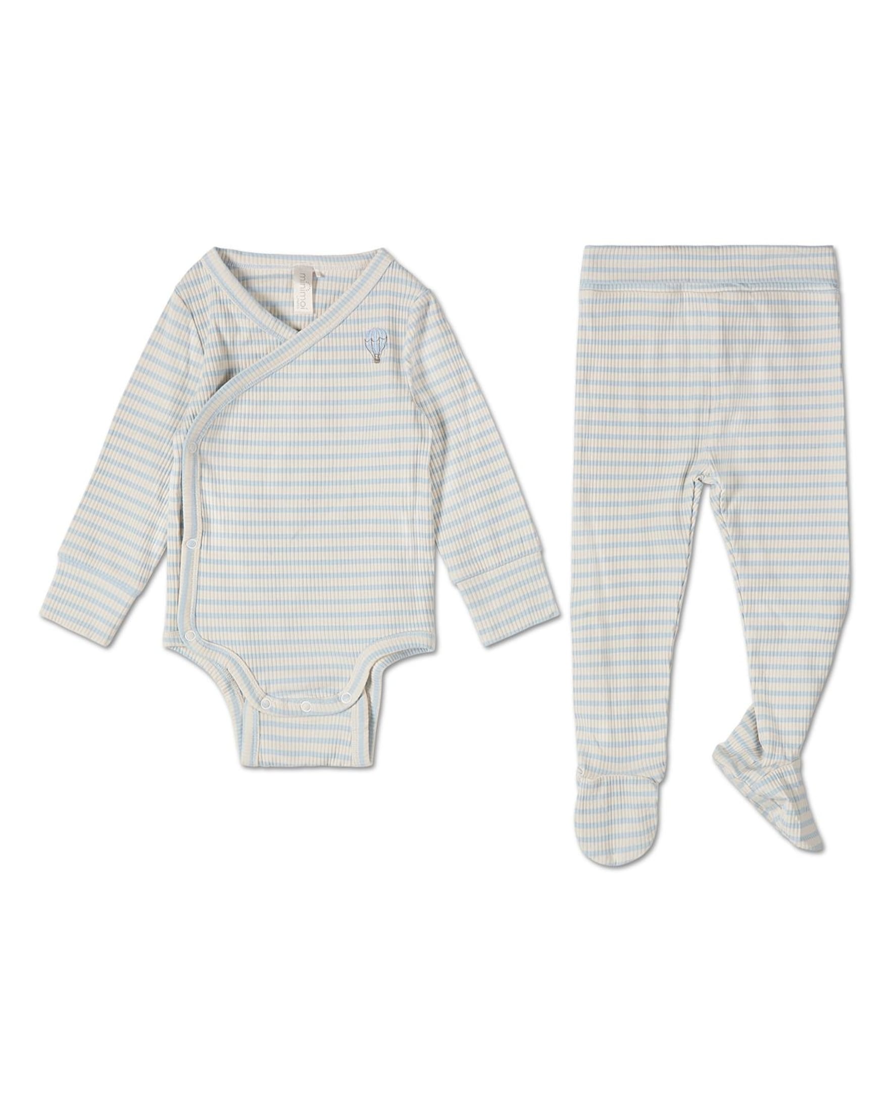Minimoi Babies'  Striped Modal Blend Bodysuit Set In Blue