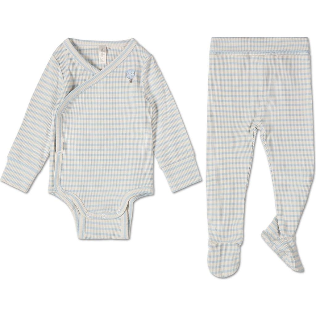 Minimoi Babies' Striped Modal Blend Bodysuit Set In Blue
