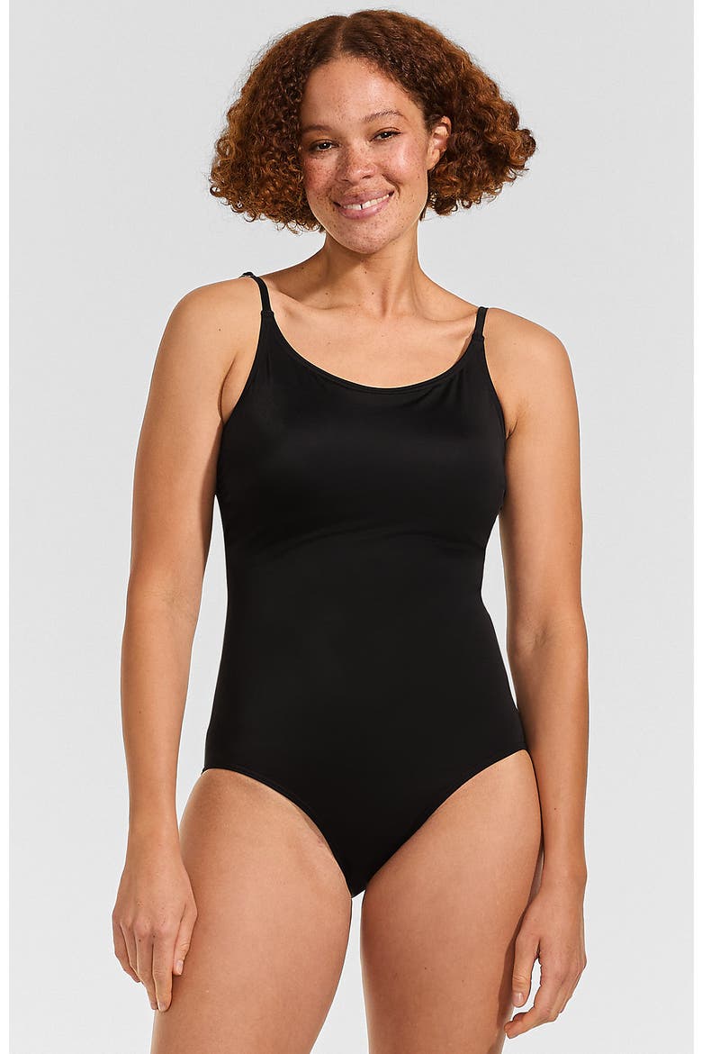 D-Cup Tugless Thin Strap One Piece Swimsuit, Main, color, Black